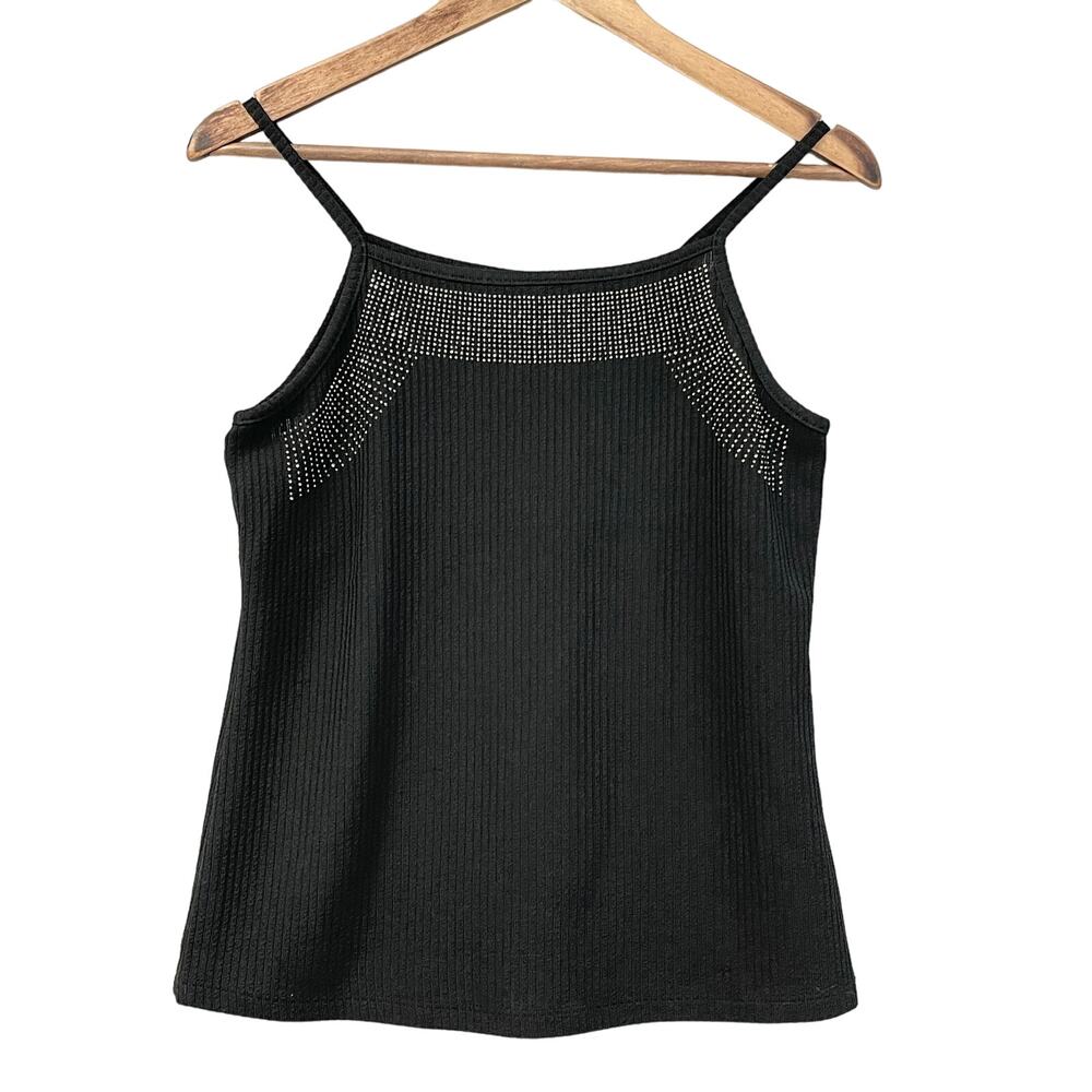 Vocal USA Studded Ribbed Tank Top Cami Womens Medium Black Rocker Punk Grunge‎